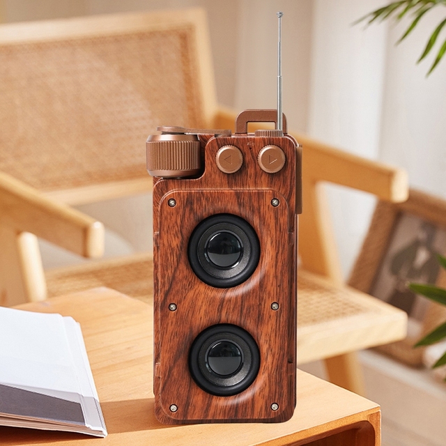 FM Radio Retro Dual Speaker 5W Subwoofer MP3 Music Hands Free Home Party Outdoor Vintage Speakers