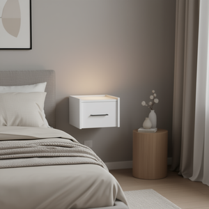 White Wall Mounted <b>Floating</b> Nightstand With 1 Drawer Modern Minimalist Design Bedroom Furniture - Product Image 2