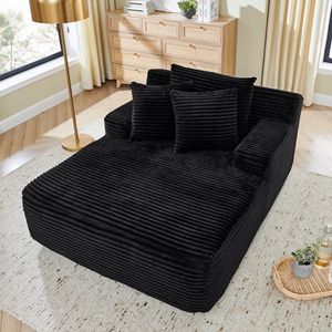 Corduroy Convertible Lounge <b>Sofa</b> <b>Bed</b> Set No Assembly Required Fluffy Modern Design with Memory Foam Filling - Product Image 6