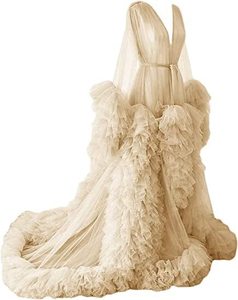 Vestido <span class=keywords><strong>de</strong></span> Maternidad para Sesión <span class=keywords><strong>de</strong></span> Fotos, Tul Transparente, Escote en V Profundo, Volantes en Capas, Cola Larga, para Fotografía, Boudoir - Product Image 5