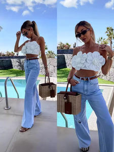 King Mcgreen Star français Sexy dos nu haut court Organza 3D fleur gilet pour femmes discothèque scène débardeurs - Product Image 5