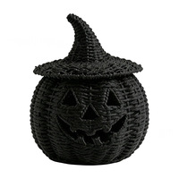 Lanterne Citrouille en Résine en Gros avec Couvercle Chapeau de Sorcière, Visage Creux, Décoration de Centre de Table pour Fête d'Halloween, Support de Bougie LED