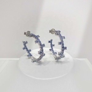 Pendientes de plata de ley 925 personalizados con piedra azul, estilo CC, elegantes, grandes, delicados, estilo occidental, con zafiro y circonita para mujer. - Product Image 1