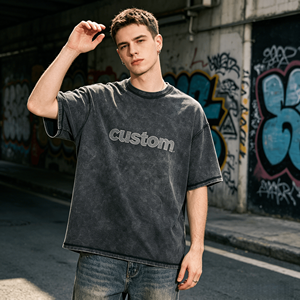 Camiseta Retro OEM 100% Algodón Grueso para Hombre, Talla Grande, Impresión DTG, Logotipo, Lavado Ácido, Estilo Vintage, Personalizada - Product Image 2