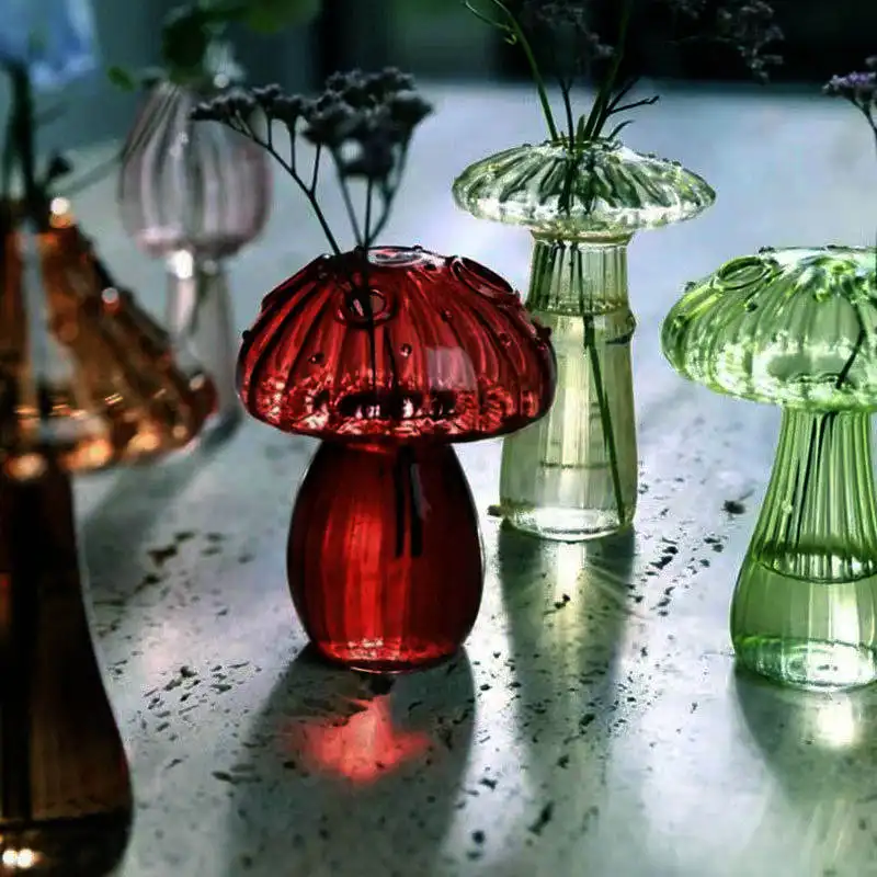 Elegant Home and Wedding Decor Glass Mushroom Vases for Flowers Bud Vases Decoration Colorful Mushroom Glass