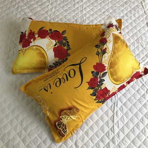 베갯잇이있는 일회용 3 피스 침대 시트 세트 킹 퀸 더블 싱글을위한 옐로우 하트 꽃 패턴 크기 - Product Image 4