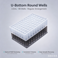 Plaque de 48 puits ronds à fond en U, arrangement régulier, 3,5 mL, sans DNase ni RNase, pour stockage d'échantillons de laboratoire
