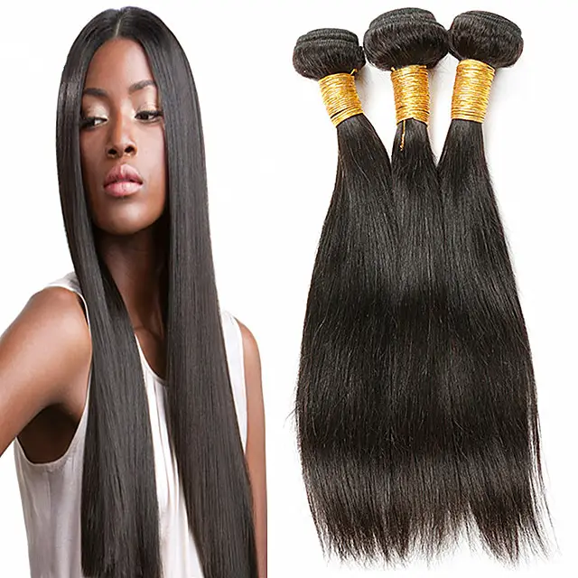 100% Natural Brazilian Virgin Hair Wholesale Brazilian Human Hair Vendor Virgin Cuticle Aligned Straight 3 Bundles With Closure