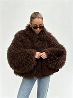 Manteau court en fausse fourrure mongole bouclée marron foncé pour femme Zeyu, col large en châle, veste chaude d'hiver, manteau en fausse fourrure écologique pour femme ODM