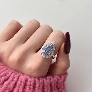 महिलाओं की S925 स्टर्लिंग सिल्वर रिंग नई फाइन जेम वाटर ड्रॉप जियोमेट्रिक धनुष पगोगोडा को लैब डायमंड जेम्स्टोन रिंग के साथ - Product Image 4