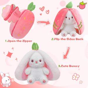 <span class=keywords><strong>Peluche</strong></span> Lapin Doux Réversible Fraise Transformable avec Fermeture Éclair – Jouet en <span class=keywords><strong>Peluche</strong></span> Mignon Anti-Stress - Product Image 3