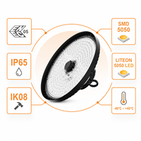 Lámpara LED High Bay UFO de 100W, 120W, 150W, con Lente de PC Liteon 5050, 4000K, 200 lm por W, IP65, IK08, Garantía de 7 Años, desde Almacén en Alemania