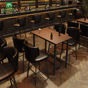 रेट्रो औद्योगिक शैली बार फर्नीचर और कैफे के लिए उपयुक्त लोहे के उच्च मल और ठोस लकड़ी की पट्टी टेबल के साथ सेट - Product Image 1