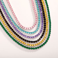 Chaîne de tennis 5 mm en laiton plaqué or 14 carats incrustée de zircon coloré, tendance hip-hop, collier à rangée unique entièrement serti de diamants, bijoux très vendus