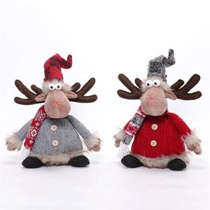 Ensemble de 2 cerfs assis adorables et festifs, statues d'animaux en fourrure douce pour la décoration de la maison pendant les fêtes de Noël - Product Image 1