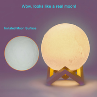 Moderne 3D Imprimé LED Boule Jaune Lumière Rechargeable Maison Intelligente Lune Lampe Blanc Abat-Jour Télécommande pour Chambre Salon
