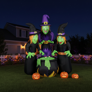 Decorazione Gonfiabile di Halloween con Tre <span class=keywords><strong>Streghe</strong></span> Intorno a un Calderone, con Luci LED, Ornamento per Esterni e Giardino - Product Image 2