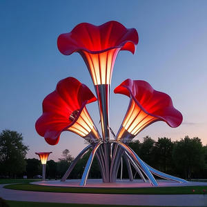 نافورة منحوتة على شكل زهرة اللوتس الكبيرة مصنوعة من الفولاذ المقاوم للصدأ، تمثال فني معدني مخصص لتزيين الحدائق - Product Image 1