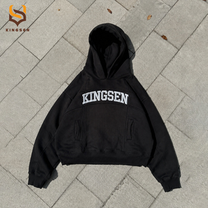 Custom Streetwear Oversized Drop Shoulder Embroidered Hoodie Heavyweight 420gsm Cotton Fleece Cropped Men's Hoodies - Product Image 2