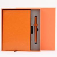 Ensemble cadeau de carnet personnalisé orange avec stylo |   Journal d'affaires en cuir PU dans un coffret de luxe pour cadeaux promotionnels, souvenir d'entreprise