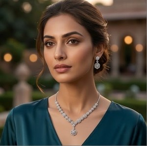 DIVYORO Floral Crystal Oxidized Silver Choker Set Elegant <b>Statement</b> <b>Necklace</b> Set with Earrings Designer Fashion Jewelry Set - Product Image 3