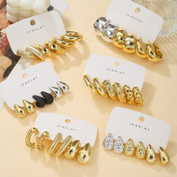 Nouveau Bijou de Mode : Ensemble de 3 Paires de Boucles d'Oreilles Créoles en Forme de C, Grandes Gouttes d'Eau, Or et Argent, pour Femme – Idéal pour Fête ou Cadeau