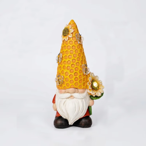 Statue de gnome de jardin solaire en résine Funny <span class=keywords><strong>Life</strong></span> de 8,26 pouces avec chapeau en nid d'abeille, accents tournesol et abeille pour la décoration de pelouse, patio et jardin - Product Image 3