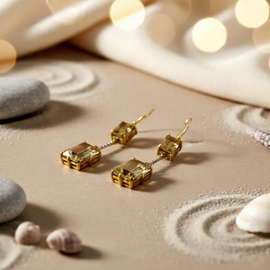 Boucles d'oreilles pendantes Art Palace classiques en argent 925 plaqué or avec topaze, serti clos géométrique, élégantes pour femme, pour mariage et usage quotidien - Product Image 1