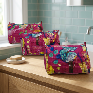 Ensemble de 3 trousses de toilette en coton de style bohème, durables, avec fermeture à glissière - Product Image 3