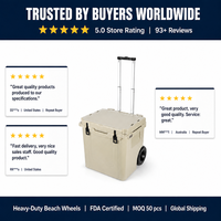 Glacière à roulettes 45QT en LLDPE avec logo personnalisé, grandes roues de plage, poignée télescopique et sangle de couvercle à rainure – Vente en gros