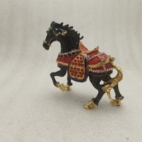 Boîte à Bijoux Articulée en Métal Émaillé avec Strass, Motif Cheval Noir, Cadeaux d'Anniversaire, Cadeaux de Nouvel An, Décoration d'Intérieur