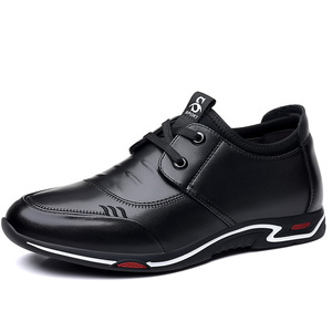Zapatos Casuales de Cuero para Hombre, Punta Redonda, Cuero Vacuno, Suela Suave, Aumentan la Estatura, Zapatos para Caminar, Estilo de Color Sólido - Product Image 5