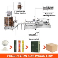 Ligne de production entièrement automatique de sachets de poudre probiotique, 6 voies, machine d'emballage clé en main pour sachets et boîtes de carton de poudre de suppléments