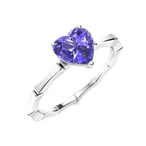 Love Heart Band 925 Sterling Silver Blue Tanzanite Gemstone Jewelry Wedding Gift Engagement Rings