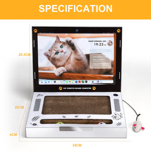 OFAPET Modern Eco-Friendly <span class=keywords><strong>Cat</strong></span> Tree Laptop Forma com Fluffy <span class=keywords><strong>Mouse</strong></span> Interativo Toy Papel ondulado - Product Image 6