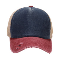 Gorra de béisbol de verano transpirable para hombre y mujer, estilo camionero, con diseño étnico de hojas y bloques de color, de 5 paneles, lavada, para comercio electrónico transfronterizo.
