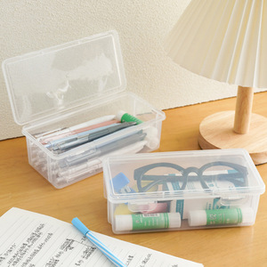 Transparent <b>Plastic</b> Desk Storage Box <b>Square</b> Pencil Marker Organizer Office Stationery <b>Container</b> For Pens Keys Small Items - Product Image 1