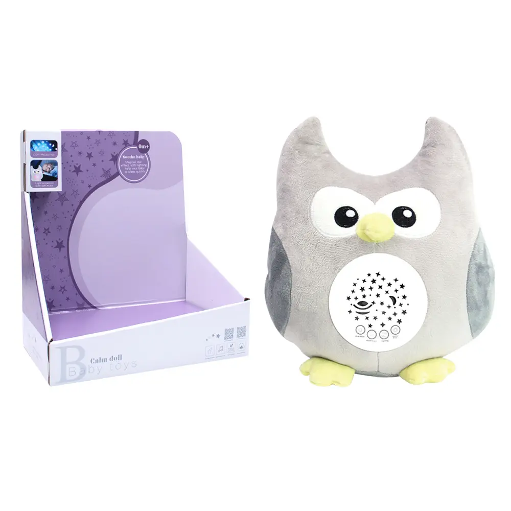 Owl hedgehog penguin Stuffed animals music starry sky projection lamp baby comfort sleep plush toys creative gifts