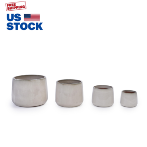 Mdj Ensemble de 4 pots de fleurs en céramique ronds émaillés, pour l'intérieur et l'extérieur, style moderne minimaliste, pour la maison et le jardin - Product Image 1