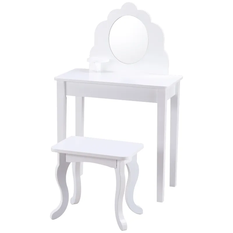 Wooden kids vanity set  girls' vanity mirror and stool set  girls' room furniture set gift