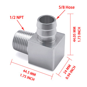 Adaptador de manguera de aleación de aluminio de 90 grados, 1/2 NPT a 5/8 pulgadas con conexión de púas para mangueras de refrigerante automotrices - Product Image 1