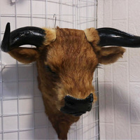 Tête de taureau en cuir réaliste, faite à la main, design détaillé, réaliste, moelleuse, thème ferme, décoration murale intérieure