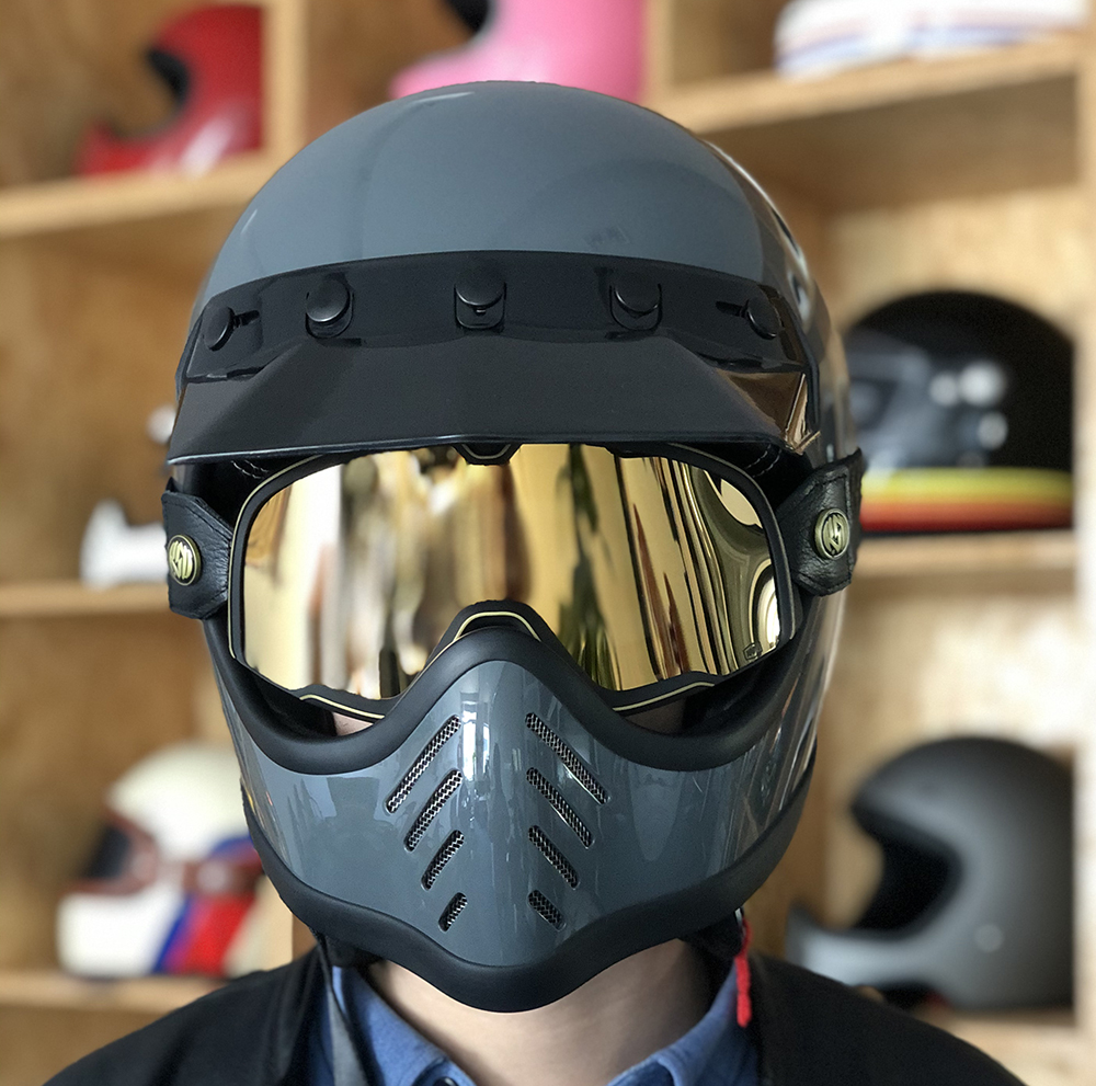 AMZ Retro Full Face Motorcycle Helmet - Fiberglass Shell, DOT