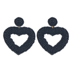 Boucles d'oreilles pendantes en forme de cœur faites à la main avec perles noires, unisexes, tendance, pour les soirées - Product Image 4