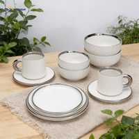 Ensemble de vaisselle jetable de luxe en porcelaine, kit d'ustensiles en céramique émaillée de qualité supérieure avec bordure argentée, pour mariage et décoration intérieure