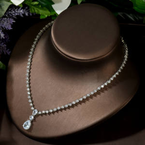 HIBRIDE anting dan kalung mewah untuk wanita, anting-anting bentuk bulat zirkonia kubik, set perhiasan kalung untuk pesta pernikahan, aksesori N-306 - Product Image 5