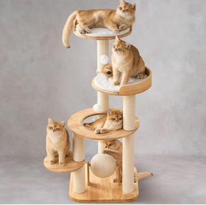 モダンで環境に優しい無垢材の猫用クライミングフレームタワー、大型猫用の背の高いサイザル麻の爪とぎポール、高級 - Product Image 1