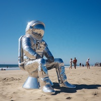 Projet personnalisé Musée des sciences Série spatiale Statue d'astronaute en métal à thème Miroir à grande échelle Sculpture d'astronaute en acier inoxydable