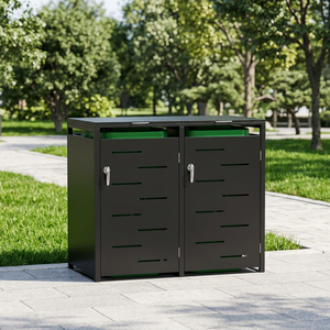 Multi-Functional Outdoor <strong>Trash</strong> Can Holder with Lid &amp; Door - Easy Assembly Bins Organizer - Product Image 1