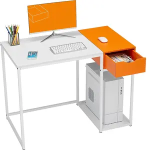 מחשב שולחן 40 "עם מגירות, מחקר כתיבה שולחן, מודרני פשוט סגנון מחשב משחקי שולחן עם אחוי לוח, לבן & כתום